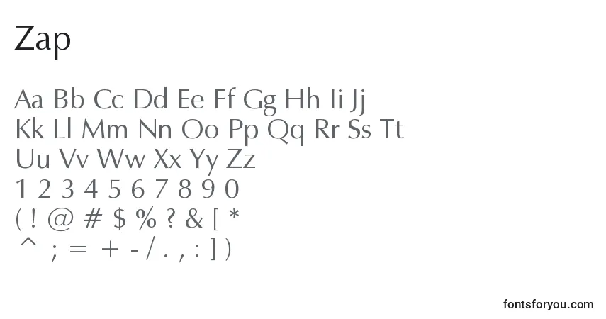 A fonte Zap – alfabeto, números, caracteres especiais