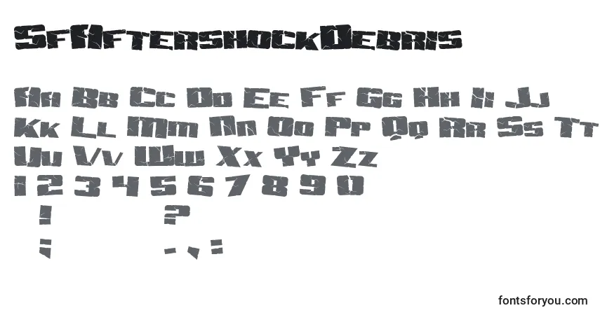 A fonte SfAftershockDebris – alfabeto, números, caracteres especiais