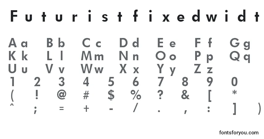 A fonte FuturistfixedwidthBold – alfabeto, números, caracteres especiais