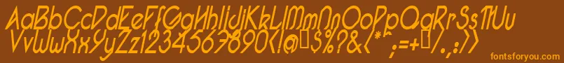 PacotillNarrowReguarItal-Schriftart – Orangefarbene Schriften auf braunem Hintergrund