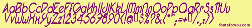 PacotillNarrowReguarItal-Schriftart – Violette Schriften auf gelbem Hintergrund