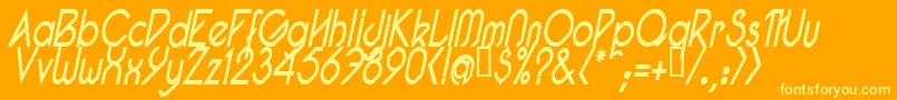 PacotillNarrowReguarItal-Schriftart – Gelbe Schriften auf orangefarbenem Hintergrund