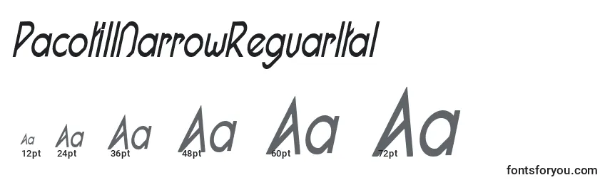 Размеры шрифта PacotillNarrowReguarItal