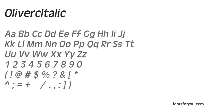 A fonte OlivercItalic – alfabeto, números, caracteres especiais