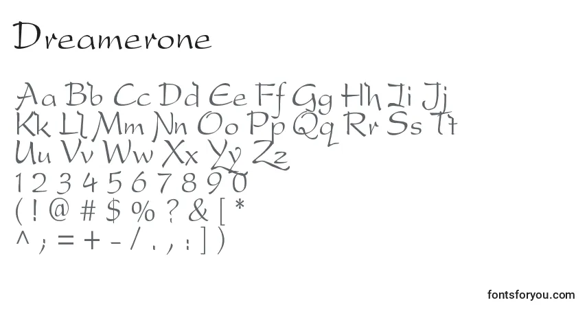 Czcionka Dreamerone – alfabet, cyfry, specjalne znaki