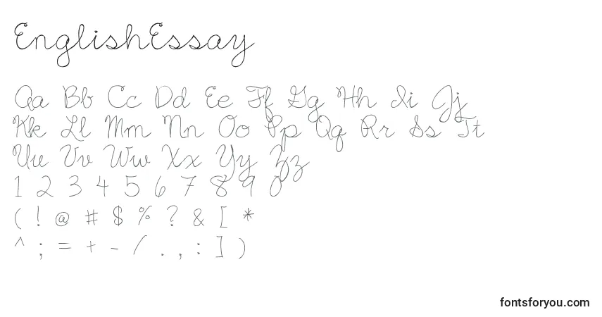 Czcionka EnglishEssay – alfabet, cyfry, specjalne znaki