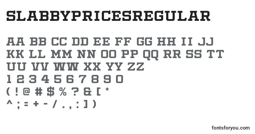 Шрифт SlabbyPricesRegular – алфавит, цифры, специальные символы