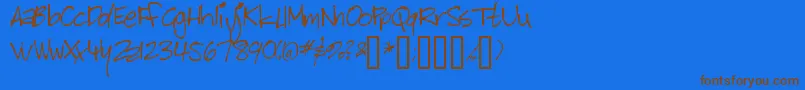 Bitch-Schriftart – Braune Schriften auf blauem Hintergrund