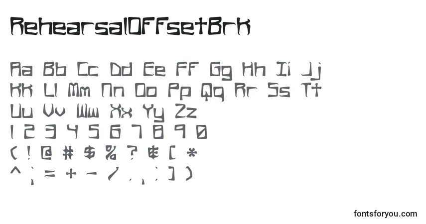 Czcionka RehearsalOffsetBrk – alfabet, cyfry, specjalne znaki