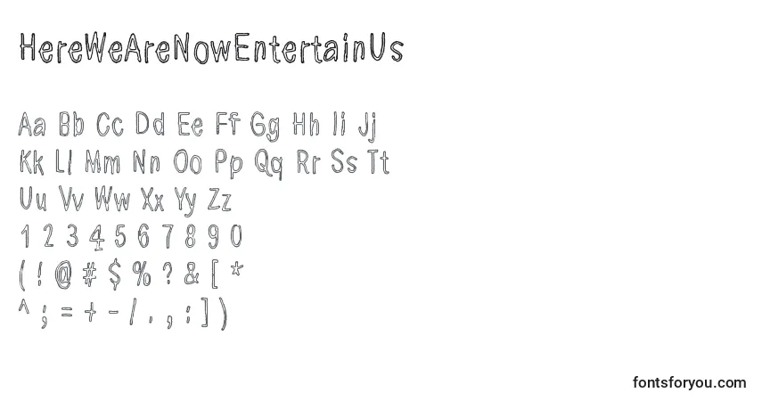 Czcionka HereWeAreNowEntertainUs – alfabet, cyfry, specjalne znaki
