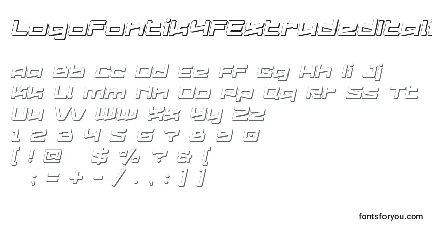 Logofontik4fExtrudedItalic (44444)-fontti – aakkoset, numerot, erikoismerkit