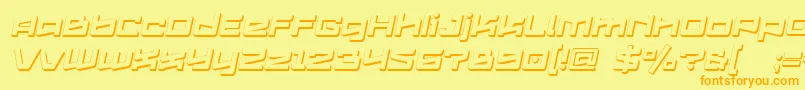Logofontik4fExtrudedItalic-Schriftart – Orangefarbene Schriften auf gelbem Hintergrund