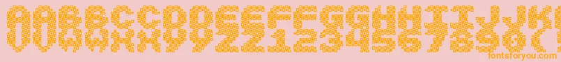 Vasarely-Schriftart – Orangefarbene Schriften auf rosa Hintergrund