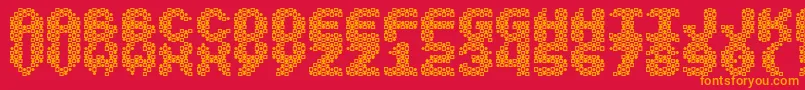 Vasarely-Schriftart – Orangefarbene Schriften auf rotem Hintergrund