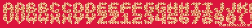 Vasarely-Schriftart – Gelbe Schriften auf rotem Hintergrund