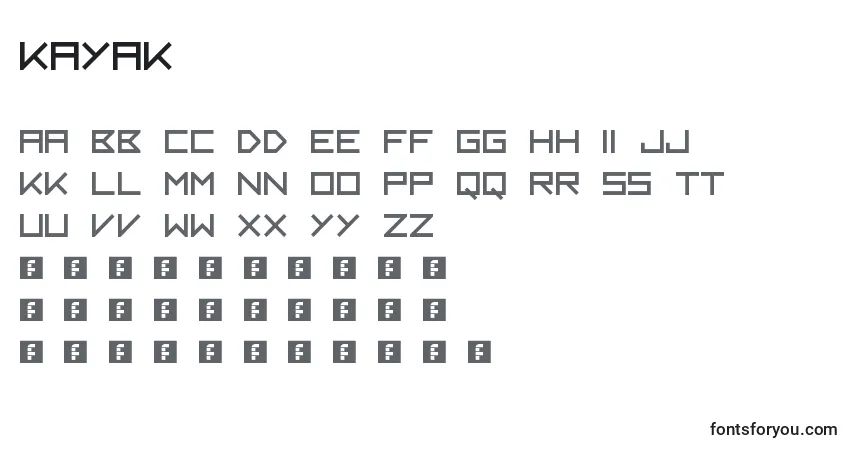 Czcionka Kayak – alfabet, cyfry, specjalne znaki