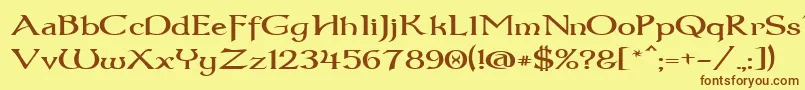 Dumbledor3Wide-fontti – ruskeat fontit keltaisella taustalla