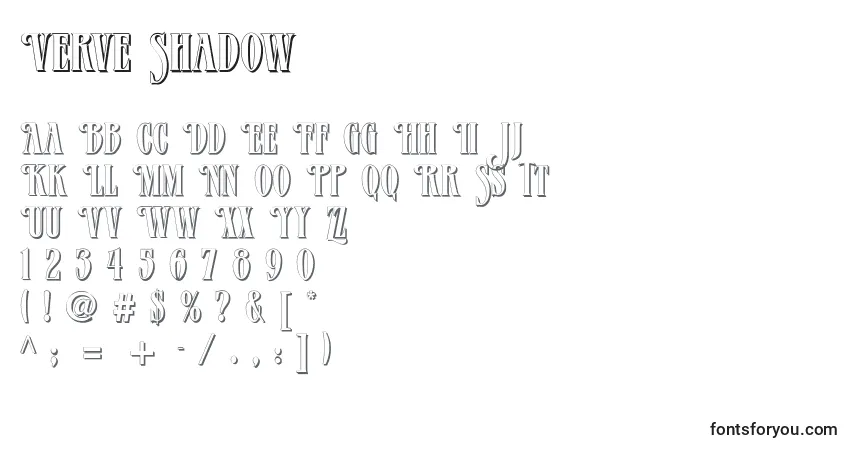 Schriftart Verve Shadow – Alphabet, Zahlen, spezielle Symbole
