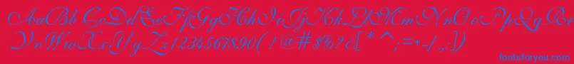 IlsScript-Schriftart – Blaue Schriften auf rotem Hintergrund