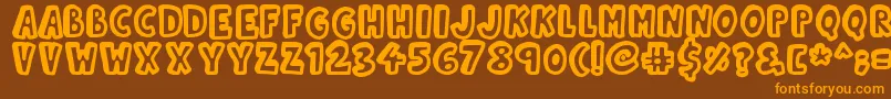 フォントKinda3D – オレンジ色の文字が茶色の背景にあります。