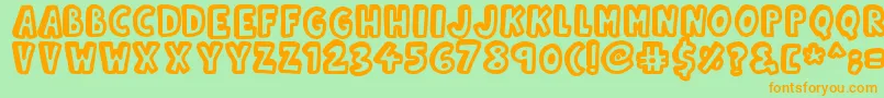 フォントKinda3D – オレンジの文字が緑の背景にあります。
