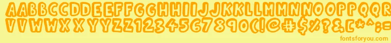 フォントKinda3D – オレンジの文字が黄色の背景にあります。