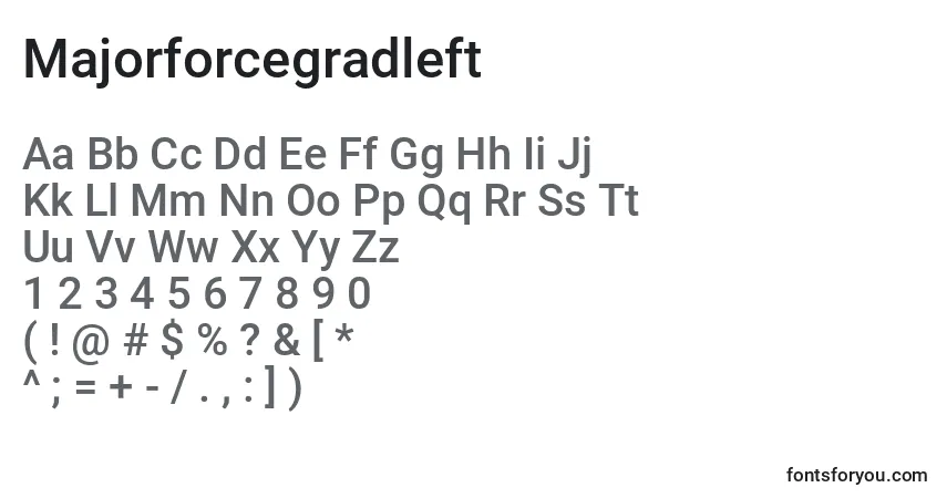 Czcionka Majorforcegradleft – alfabet, cyfry, specjalne znaki