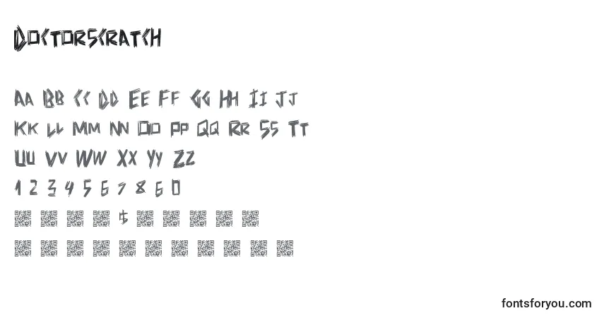 Czcionka Doctorscratch – alfabet, cyfry, specjalne znaki