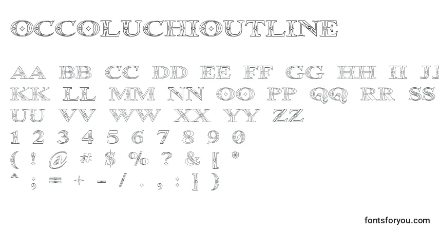 Czcionka OccoluchiOutline – alfabet, cyfry, specjalne znaki