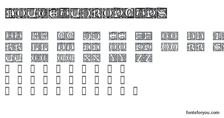Czcionka NouveauDropCaps – alfabet, cyfry, specjalne znaki
