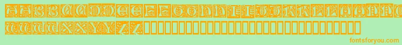 Fonte NouveauDropCaps – fontes laranjas em um fundo verde