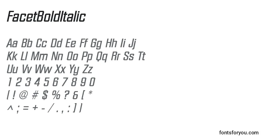 Czcionka FacetBoldItalic – alfabet, cyfry, specjalne znaki
