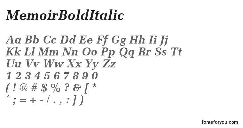 MemoirBoldItalic Font – alphabet, numbers, special characters