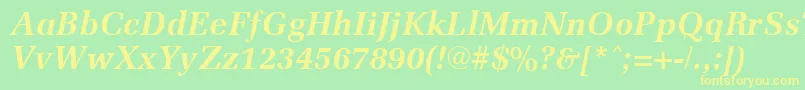 MemoirBoldItalic-fontti – keltaiset fontit vihreällä taustalla