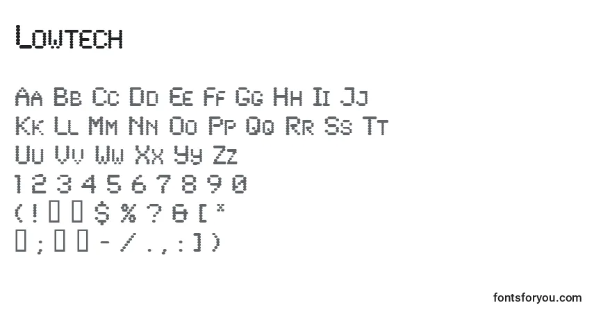 Czcionka Lowtech – alfabet, cyfry, specjalne znaki