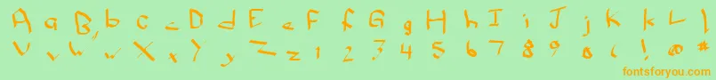 Qwikscribblenormalフォントについての詳細 フォントQwikscribblenormal – オレンジの文字が緑の背景にあります。