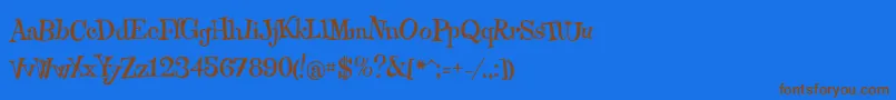 フォントQraxy – 茶色の文字が青い背景にあります。