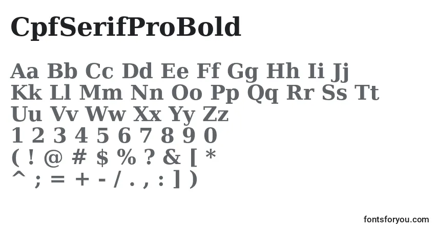 A fonte CpfSerifProBold – alfabeto, números, caracteres especiais