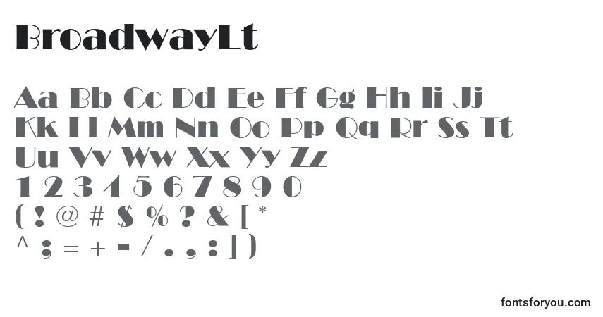 Czcionka BroadwayLt – alfabet, cyfry, specjalne znaki