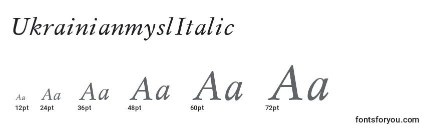 UkrainianmyslItalic Font Sizes