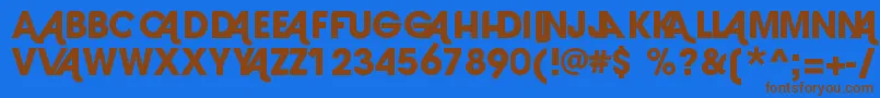 フォントLaranjh0 – 茶色の文字が青い背景にあります。