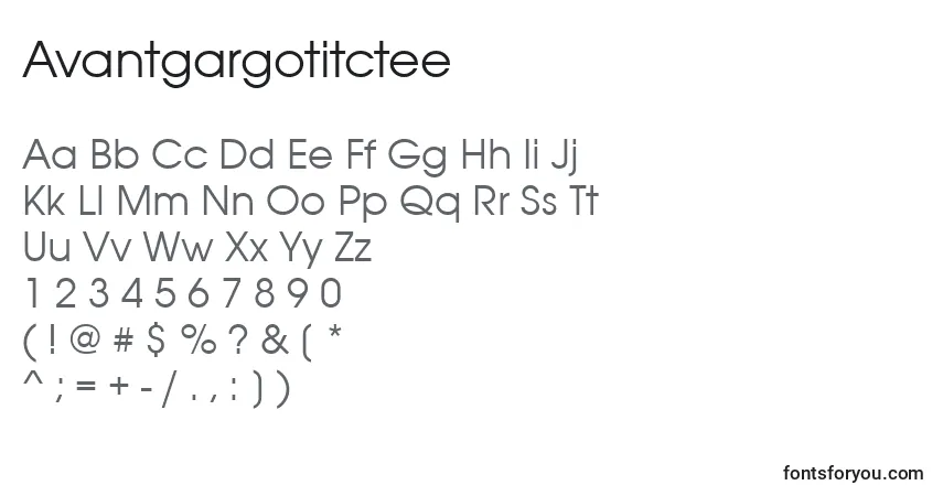 A fonte Avantgargotitctee – alfabeto, números, caracteres especiais