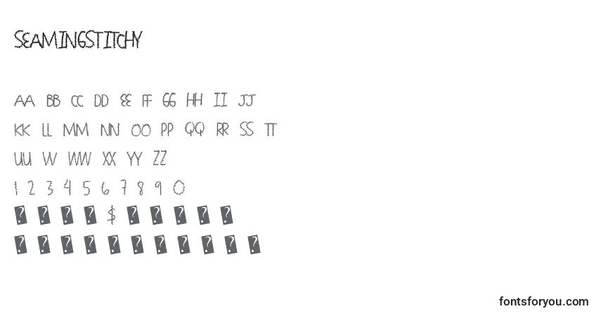 Schriftart Seamingstitchy – Alphabet, Zahlen, spezielle Symbole