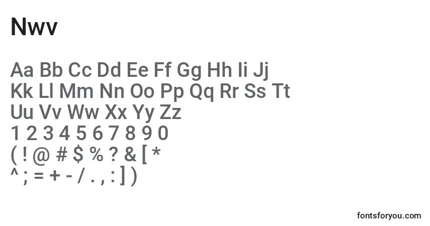 A fonte Nwv – alfabeto, números, caracteres especiais
