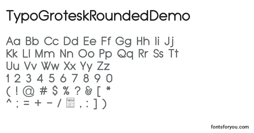 A fonte TypoGroteskRoundedDemo – alfabeto, números, caracteres especiais