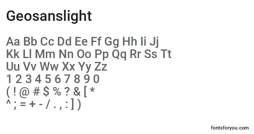 Czcionka Geosanslight – alfabet, cyfry, specjalne znaki
