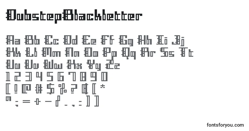 DubstepBlackletter-fontti – aakkoset, numerot, erikoismerkit