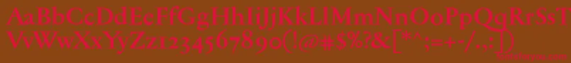 フォントJannontextmedosfBold – 赤い文字が茶色の背景にあります。