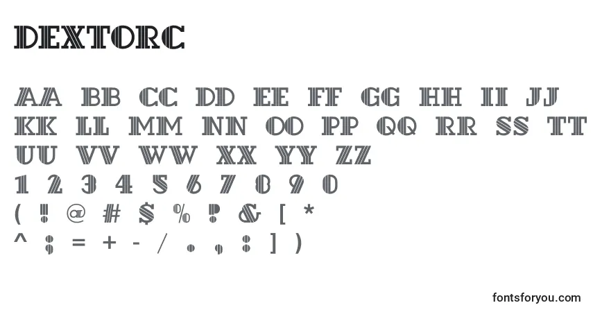 A fonte Dextorc – alfabeto, números, caracteres especiais