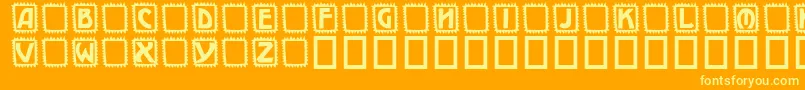 Takker-Schriftart – Gelbe Schriften auf orangefarbenem Hintergrund